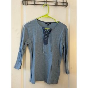 Women's Chaps Quarter Sleeve Blue Lace Up Shirt